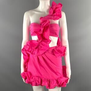 AKNVAS Size 6 Pink Polyester Ruffled Mini Dress